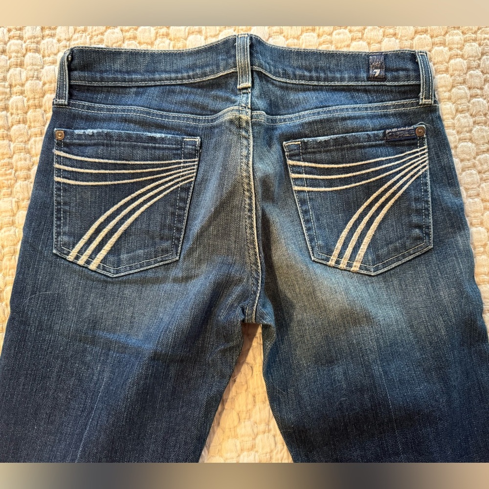 7 For All Mankind Blue Flare Wide Leg Jeans with Unique Stitching